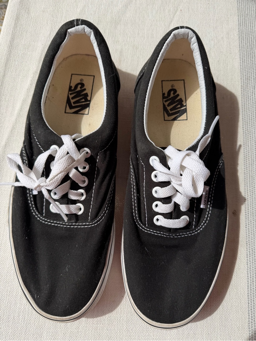 Vans Black Canvas Low-Top Sneakers with White Accents gently used excellent